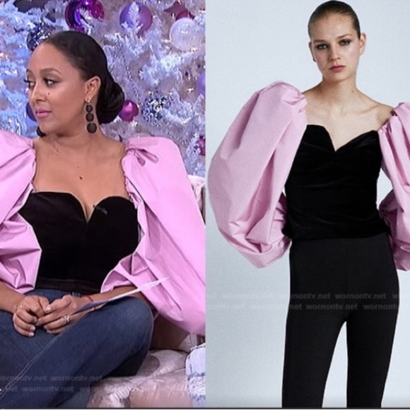 ZARA PUFF SLEEVES PINK VELVET BLACK BLOUSES LIMITED EDITION BLOGGER FAV - Picture 3 of 16